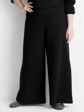 Future Collective-Women's Jet Black High Rise Wide Leg Knit Pants Sz Small